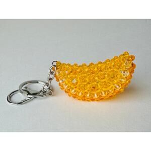 Glass Beaded Orange Slice Keychain, Handmade Crystal Citrus Bag Charm Y2K